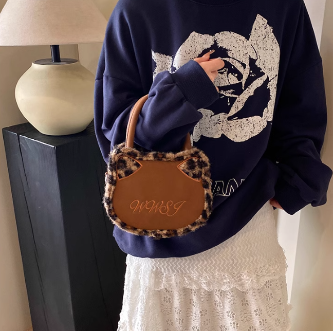 Leopard print plush patchwork tote bag crossbody bag ED0956