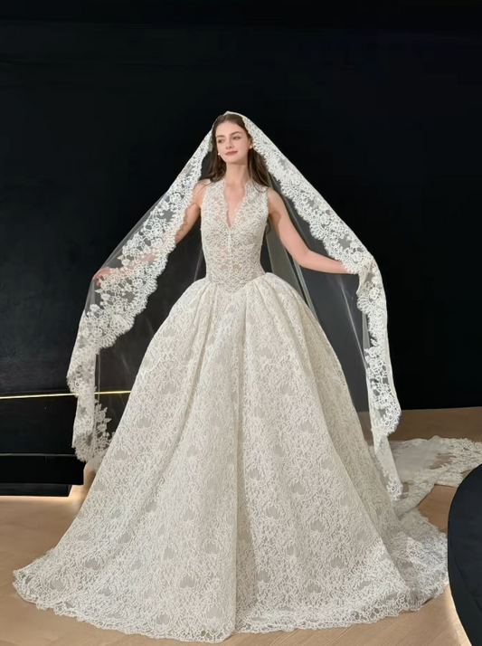 Timeless Halter A-Line Lace White Wedding Dress ED09593