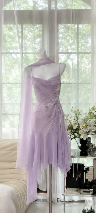 Fashion Pale Blue Short Homecoming Dress Straps Sheath Chiffon Beaded Birthday Dress ED09621