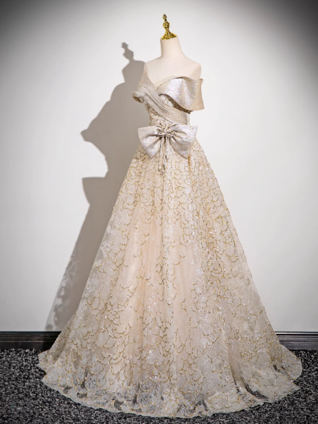 A-line off-shoulder satin tulle sequin long prom dress, evening dress ED0968