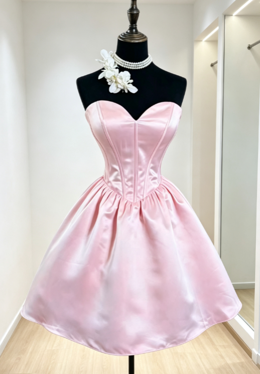 Sexy Pink Short Homecoming Dress A-Line Satin Birthday Dress ED09714