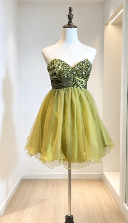 Sexy Green Short Homecoming Dress Sheath Tulle Birthday Dress ED09719