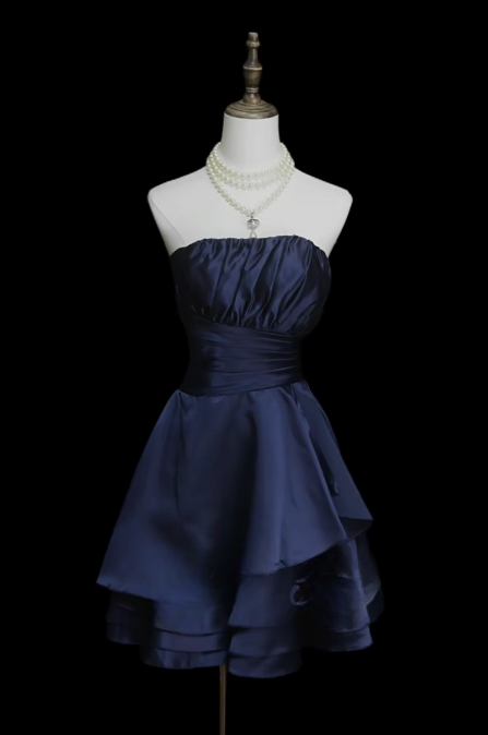 Chic Navy Blue Short Homecoming Dress A-Line Satin Birthday Dress Dress ED09734