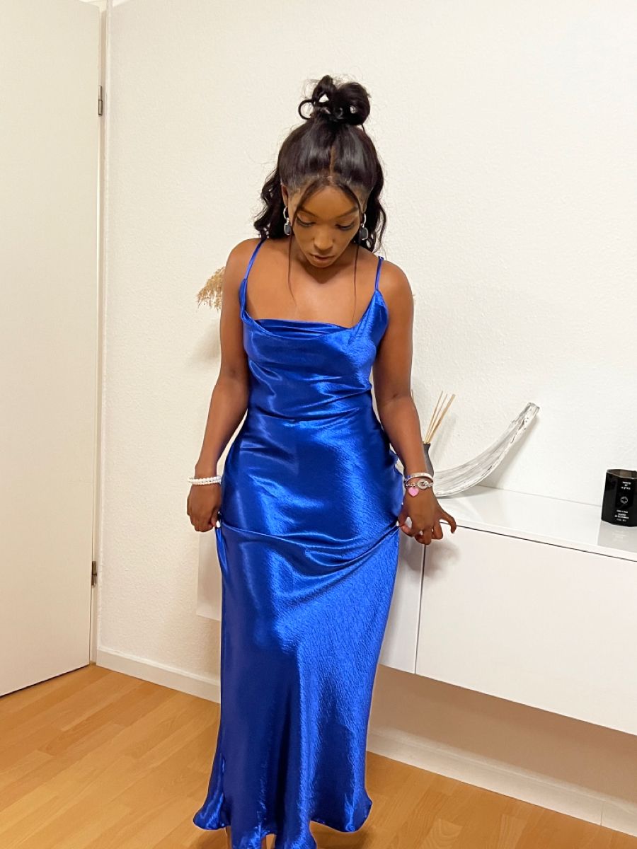 Chic Blue Prom Dress Sheath Satin Evening Gown ED09740