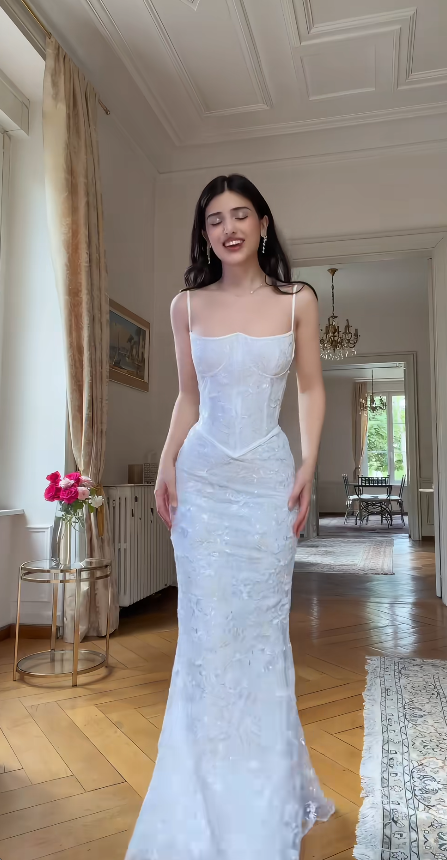 Chic White Mermaid Tulle Wedding Reception Dress for Bride ED09751