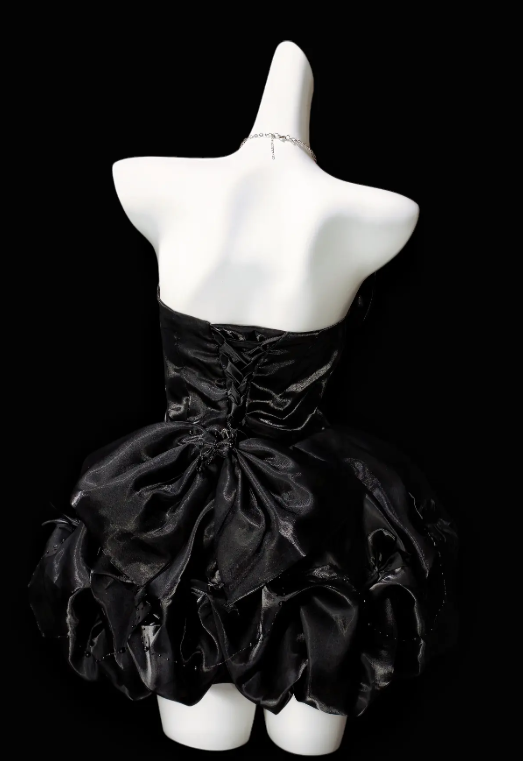 Fashion Schwarzes Hoco Kleid Trägerloses A-Linien Geburtstagskleid Satin Kleid für Party ED09752