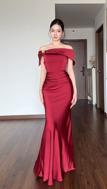 Glam Burgundy Prom Dress Satin Sheath Evening Dress ED09765