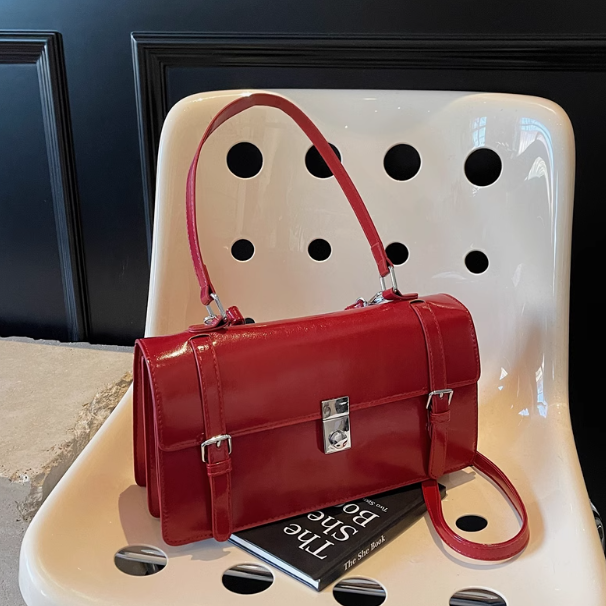 Red textured handbag commuter messenger bag ED0978