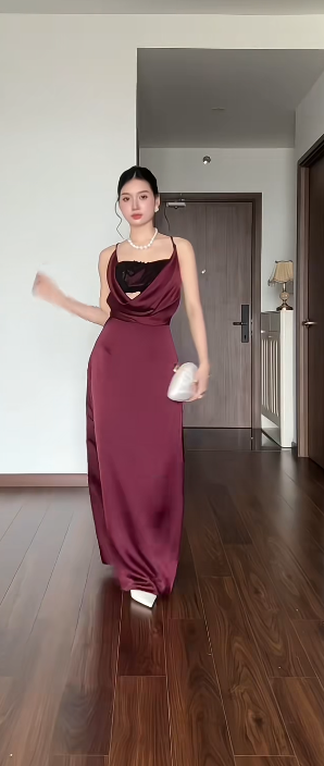 Chic Burgundy Evening Dress Sheath Chiffon Long Prom Dress ED09796