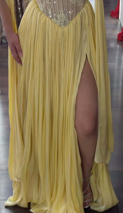 Chic Yellow Prom Dress Sheath Chiffon Long Evening Dress ED09819