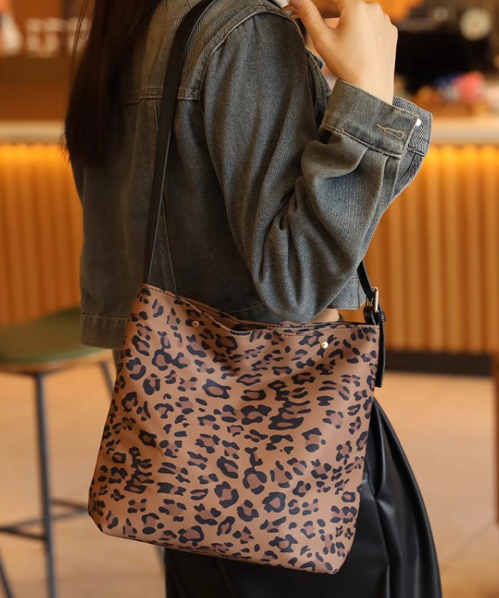 Vintage Leopard Print Shoulder Bag Handbag ED0981