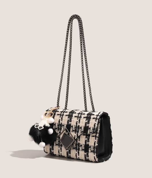 Black and white plaid chain bag shoulder crossbody bag ED0986