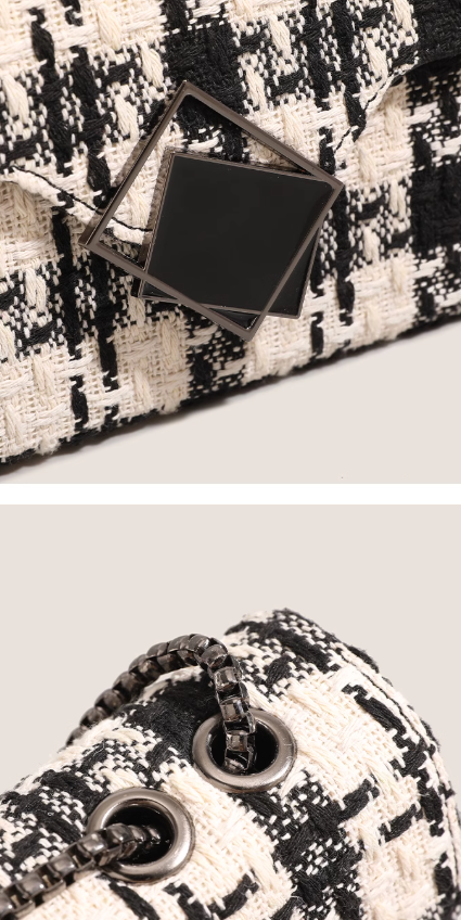 Black and white plaid chain bag shoulder crossbody bag ED0986