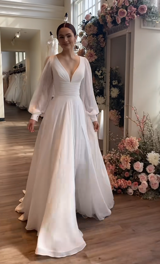 Chic White Wedding Dress A-line Chiffon Bridal Gown ED09903