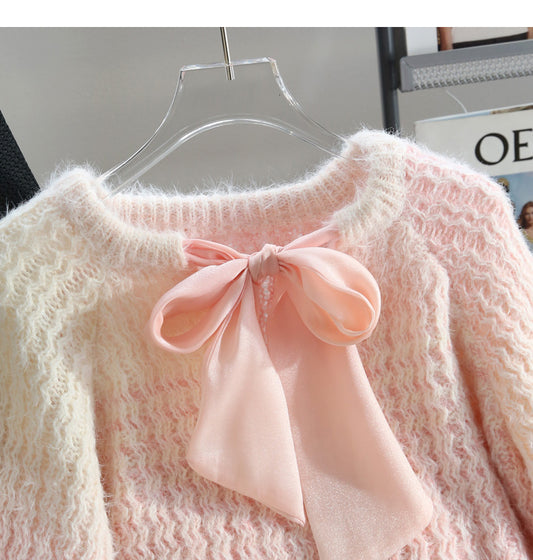 Gentle Lace-up Gradient Color Age-Reducing Knitted Sweater ED0990