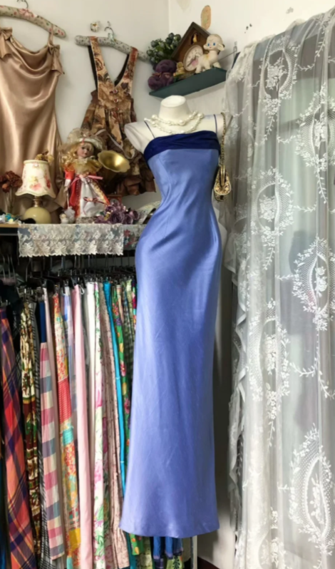 Chic Blue Long Prom Dress Sheath Satin Evening Gown ED09910