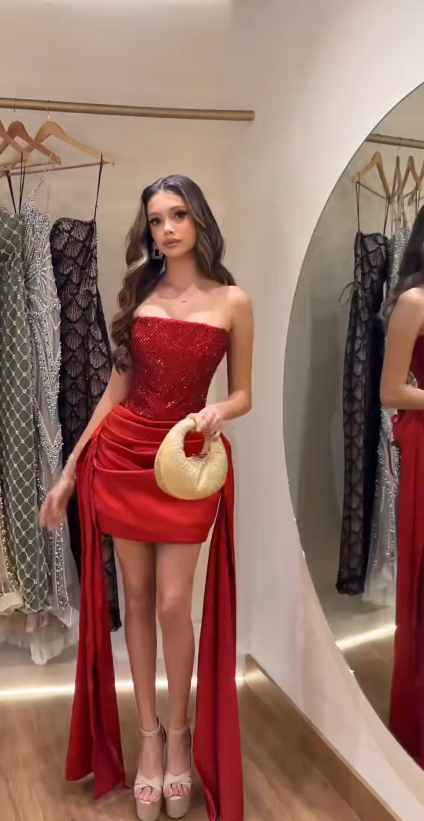Cute Burgundy Short Homecoming Dress Sheath Satin Birthday Dress ED09921