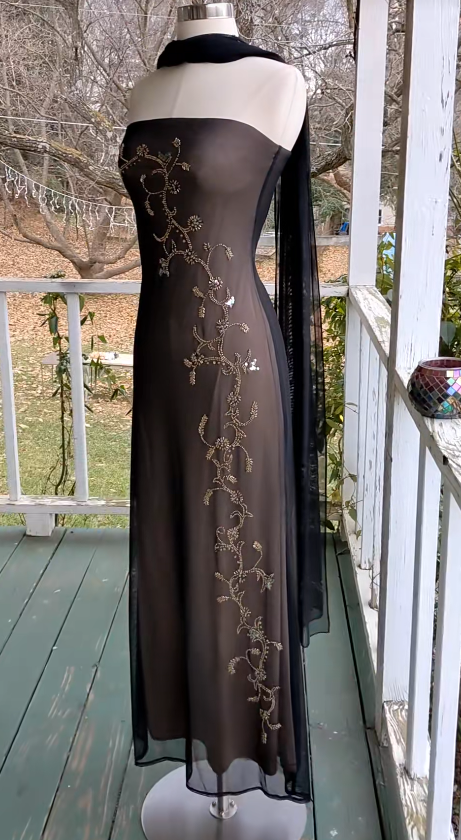 Elegant Brown Long Evening Dress Chiffon Sheath Prom Dress ED10023