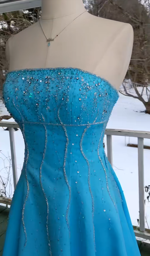 Elegantes blaues langes Abendkleid aus Satin mit Perlen, A-Linie, Ballkleid ED10028