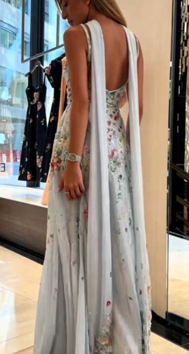 Glamours Blue Evening Dress Sheath Beaded Chiffon Prom Dress ED10091