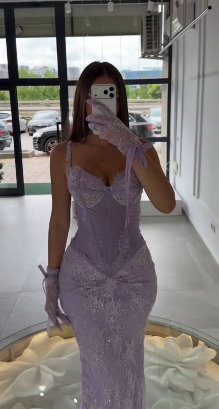 Glamours Purple Evening Dress Sheath Lace Prom Dress ED10102