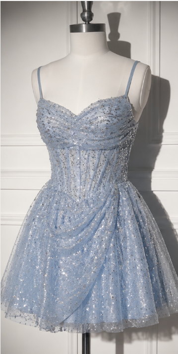 Cute Pale Blue A-Line Tulle Homecoming Dress ED10131