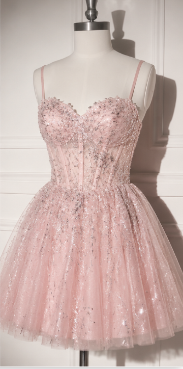 Cute Pink A-Line Tulle Homecoming Dress ED10132