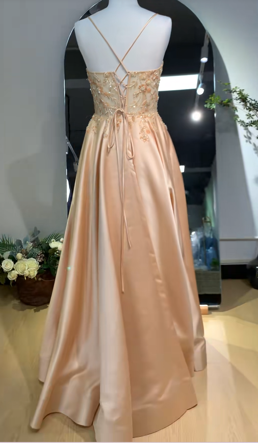 Chic Champagne Prom Dress A-Line Satin Formal Dress ED10208