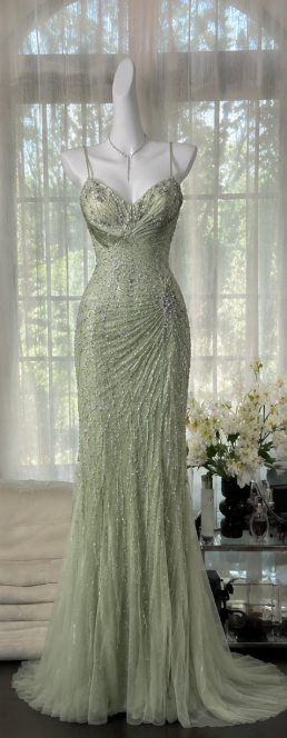 Robe de bal verte chic en mousseline fourreau, robe de soirée ED10210