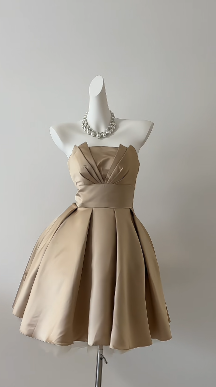 Cute Champagne A-Line Satin Short Homecoming Dress ED10262