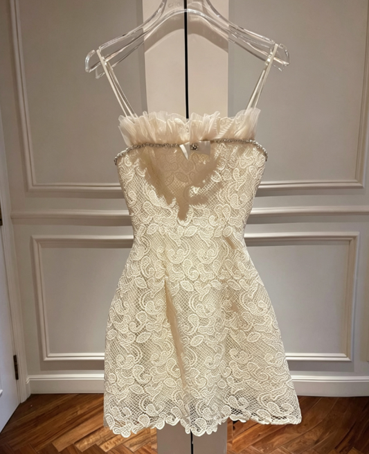 Cute White A-Line Lace Tulle Short Homecoming Dress ED10280
