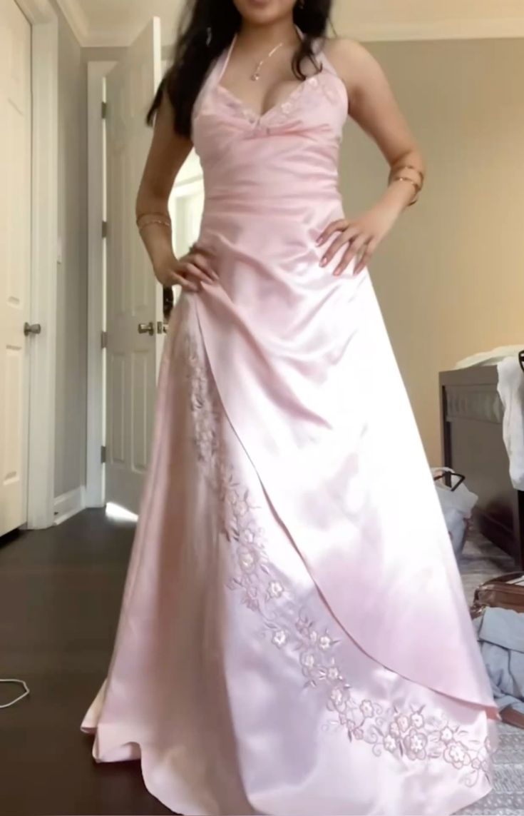 Chic Pink Long Prom Dress A-Line Satin Evening Dress ED10353