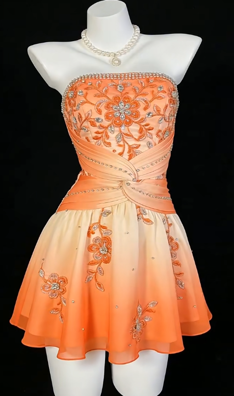 Fashion Orange Short Homecoming Dress Sheath Chiffon Beaded Birthday D – EvaFashionDress