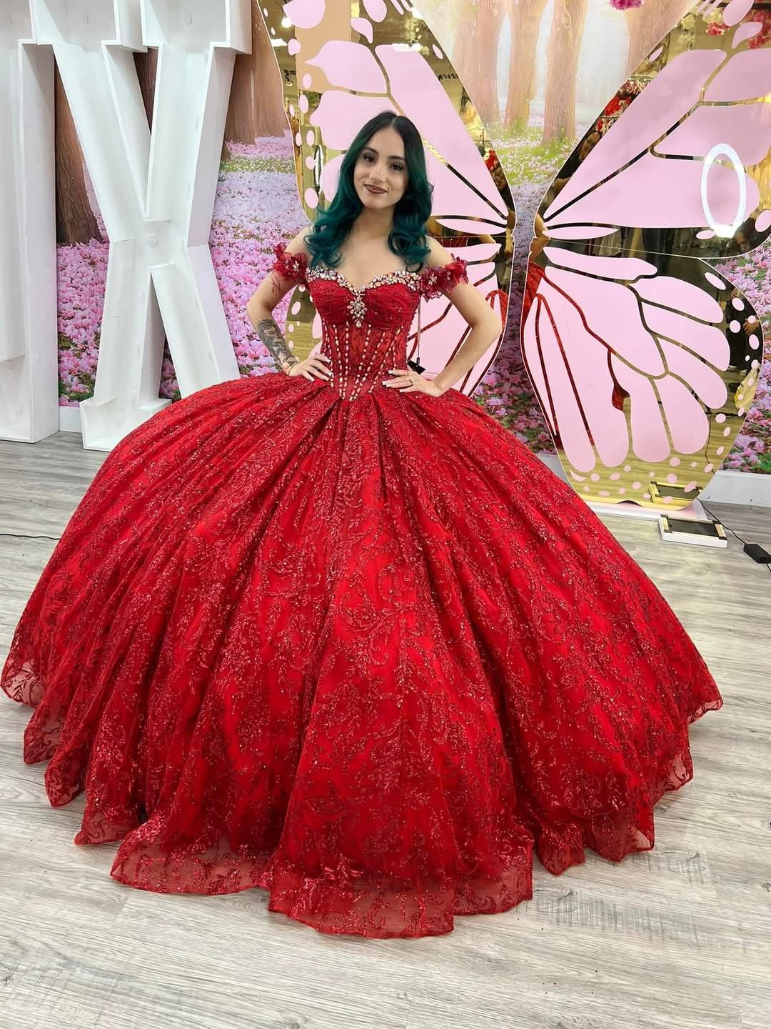 Fairy Red Ball Gown Sweet 16 Dress Tulle Applique Quinceanera Dress ED10390