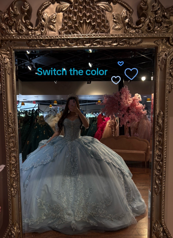 Fairy Blue Ball Gown Sweet 16 Dress Tulle Applique Quinceanera Dress ED10393