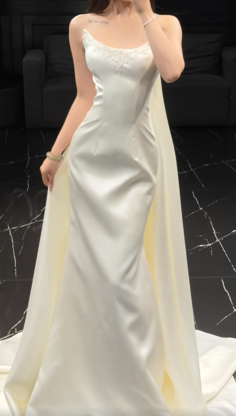 Chic White Sheath Satin Long Wedding Dress for Brides ED10476