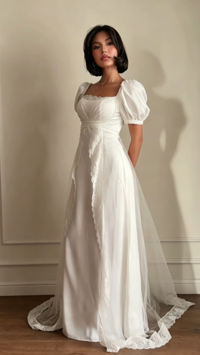 Chic White Sheath Chiffon Long Wedding Dress for Brides ED10480