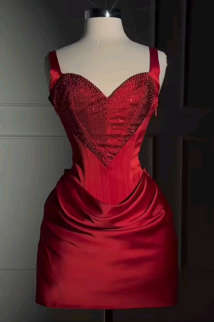 Chic Red Short Homecoming Dress Sheath Satin Birthday Dress ED10542