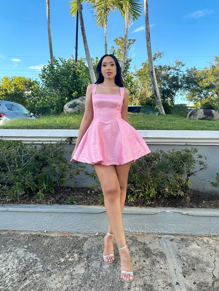 Chic Pink Short Homecoming Dress A-Line Satin Birthday Dress ED10552