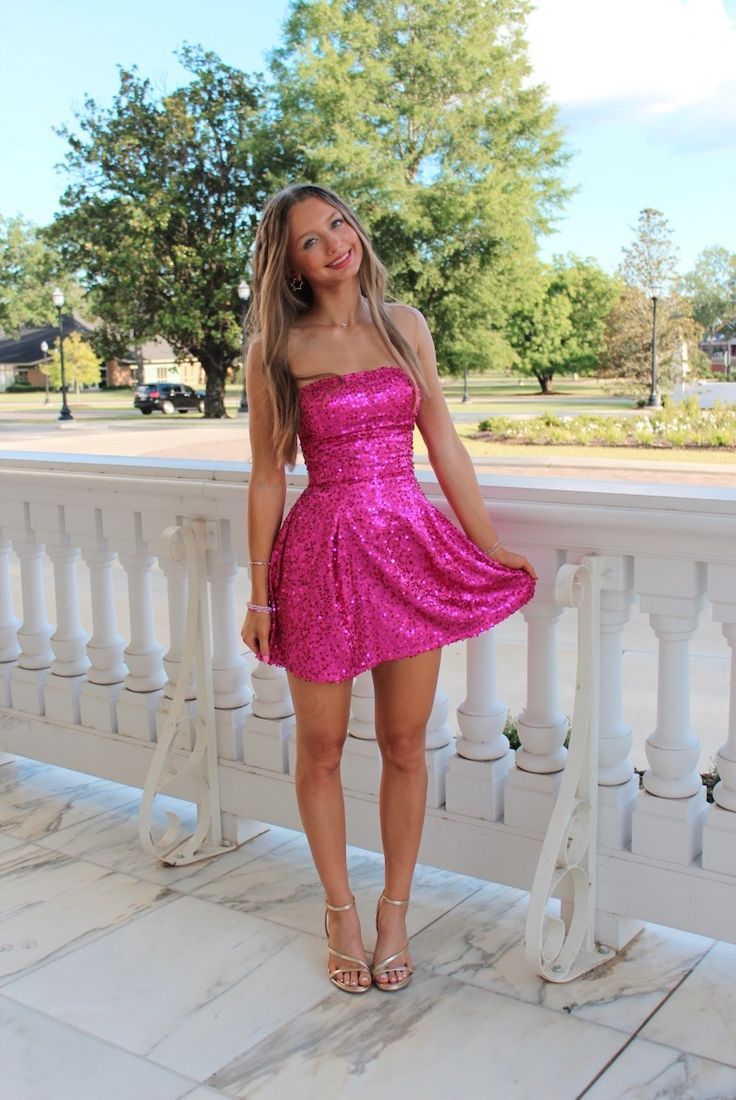 Chic Hot Pink Short Homecoming Dress Sheath Sequins Birthday Dress ED10558