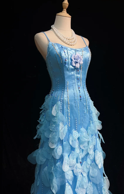 Elegant Blue Prom Dress Sheath Satin Long Evening Dress ED10574