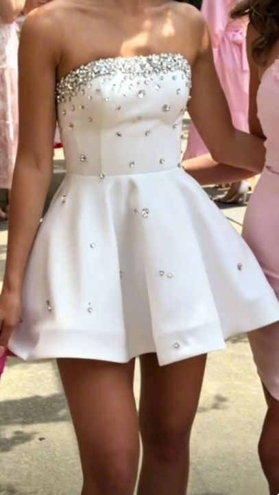 Elegant White Short Homecoming Dress A-Line Satin Birthday Dress ED10587