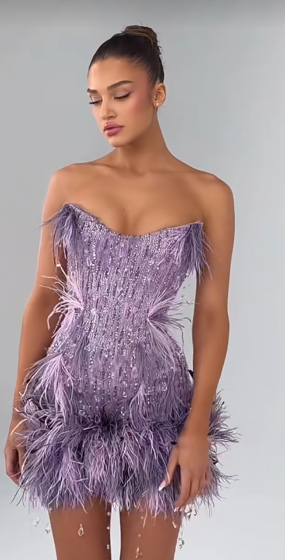 Elegant Purple Short Homecoming Dress Sequins Sheath Birthday Dress ED10599