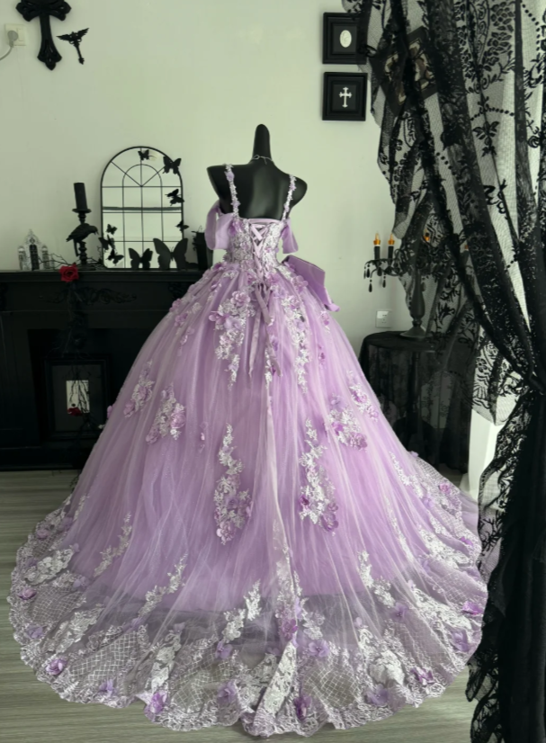 Fairy Lilac Ball Gown Tulle Quinceanera Dress Applique Sweet 16 Dress ED10601