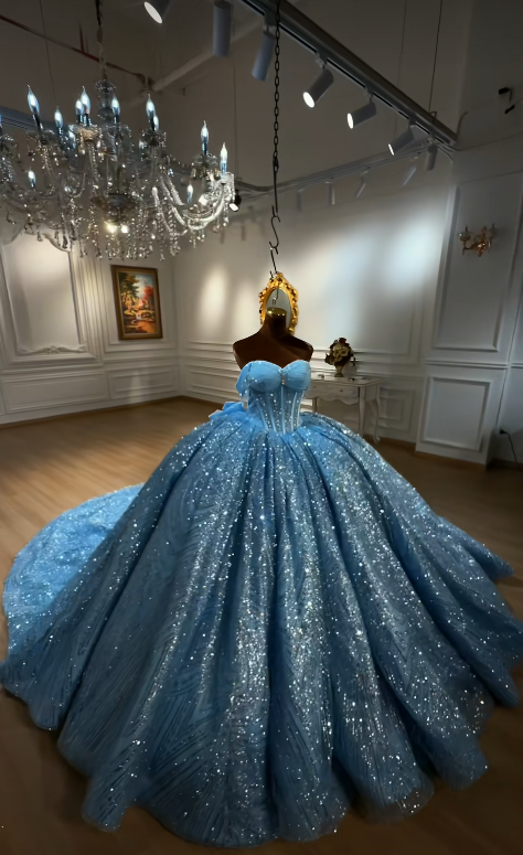 Fairy Blue Ball Gown Tulle Quinceanera Dress Applique Sweet 16 Dress ED10602
