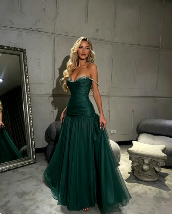 Elegantes dunkelgrünes Abschlussballkleid, A-Linie, Chiffon, Maxikleid, Abendkleid ED10703