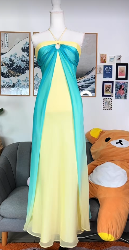 Elegantes gelbes Abschlussballkleid Scheide Chiffon Langes Abendkleid ED10706