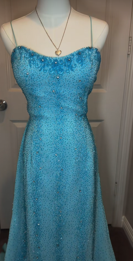 Robe de bal chic bleue fourreau en mousseline ornée de perles longue robe de soirée ED10712