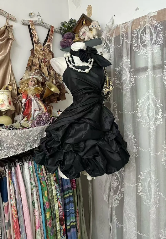 Glam Black Short Homecoming Dress A-Line Satin Birthday Dress ED10716