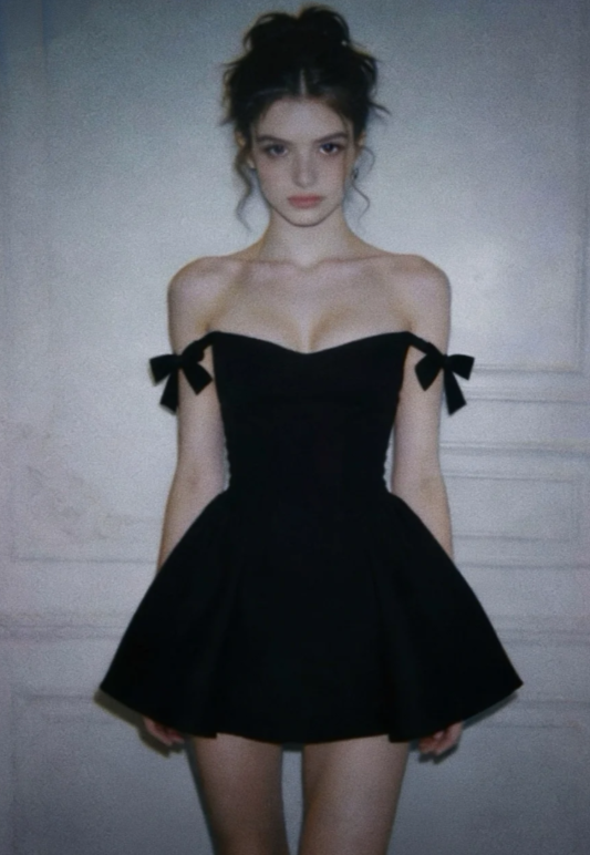 Glam Black Short Homecoming Dress A-Line Satin Birthday Dress ED10717